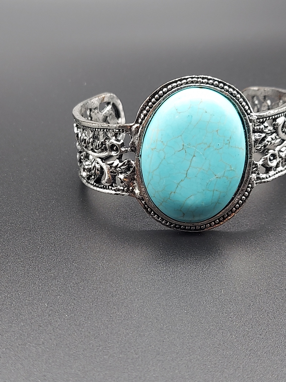 Silver Cuff Bracelet with Turquoise Stone - Women Jewelry